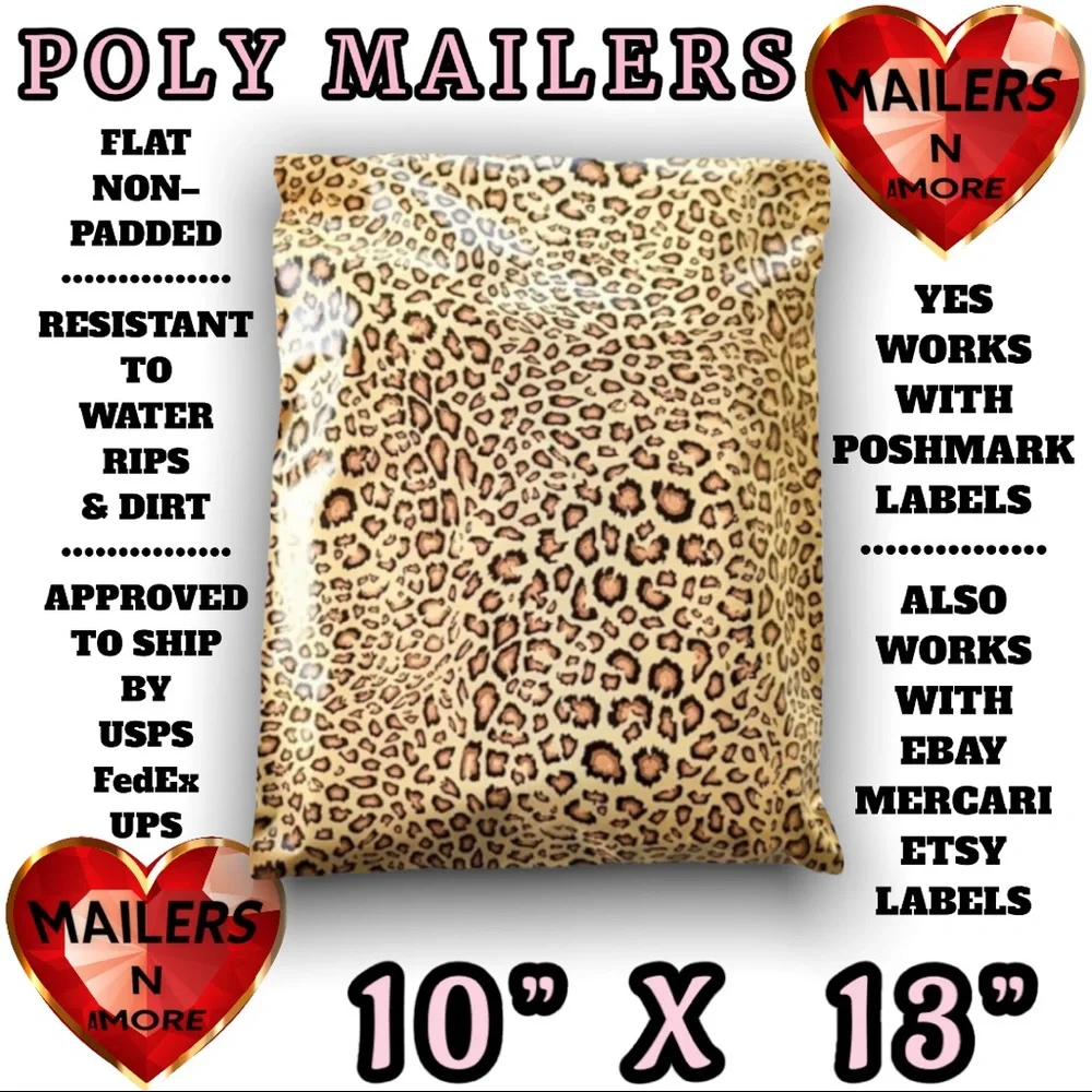 ( Quantity 25 10x13 )  Leopard Animal Print Poly Mailers Bags Shipping Envelopes - Picture 3 of 3
